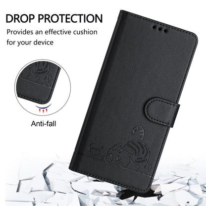 For Google Pixel 9 Pro XL Cat Rat Embossed Pattern RFID Leather Phone Case with Lanyard(Black) - Google Cases by buy2fix | Online Shopping UK | buy2fix