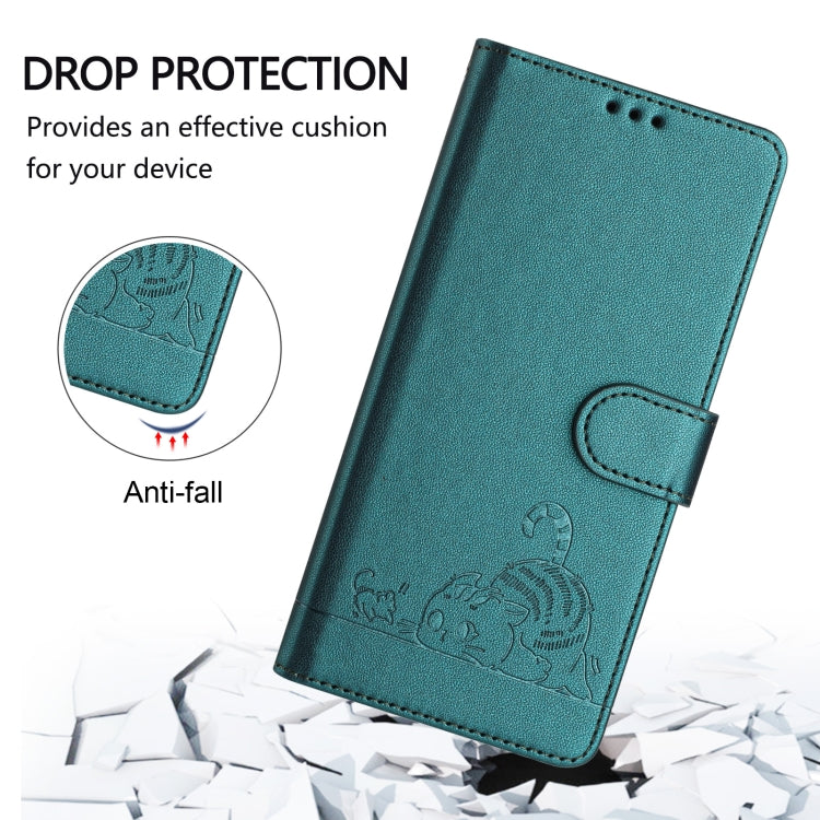 For Google Pixel 9 Pro XL Cat Rat Embossed Pattern RFID Leather Phone Case with Lanyard(Peacock Green) - Google Cases by buy2fix | Online Shopping UK | buy2fix