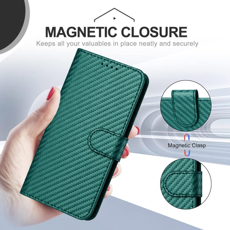 For OnePlus 12 YX0070 Carbon Fiber Buckle Leather Phone Case with Lanyard(Dark Green) - OnePlus Cases by buy2fix | Online Shopping UK | buy2fix