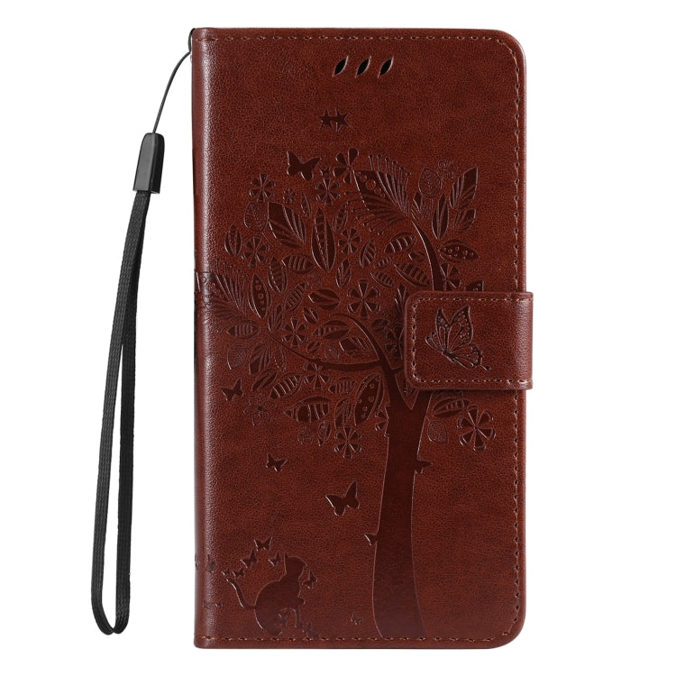 For iPhone 16 Pro Tree & Cat Embossed Pattern Flip Leather Phone Case(Coffee) - iPhone 16 Pro Cases by buy2fix | Online Shopping UK | buy2fix