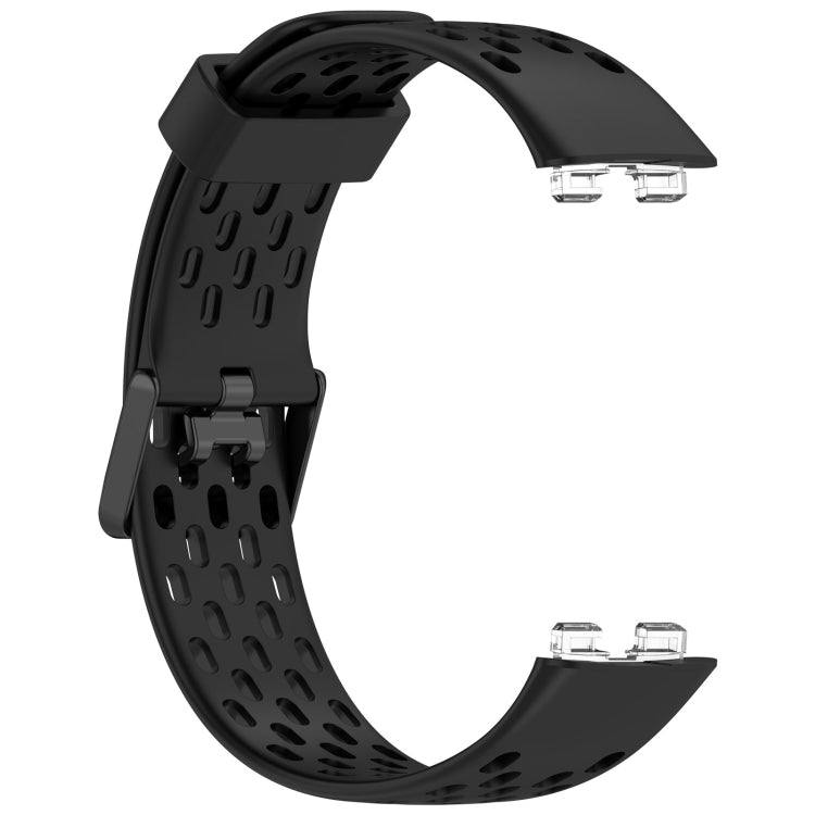 For Huawei Band 9 / 9 NFC / 8 / 8 NFC Hole Style Dual Black Buckle Silicone Watch Band(Black) - Watch Bands by buy2fix | Online Shopping UK | buy2fix