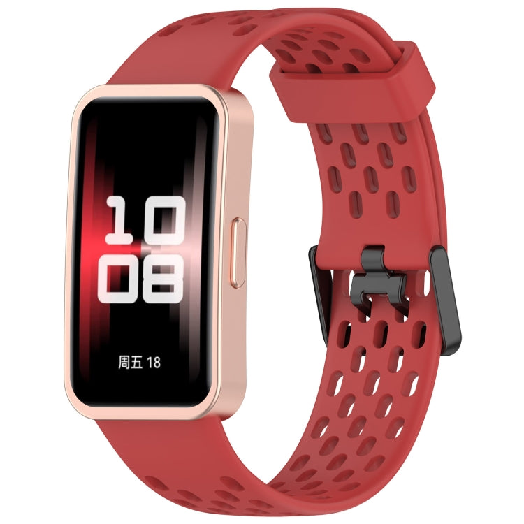 For Huawei Band 9 / 9 NFC / 8 / 8 NFC Hole Style Dual Black Buckle Silicone Watch Band(Red) - Watch Bands by buy2fix | Online Shopping UK | buy2fix