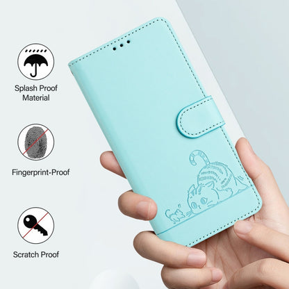 For OPPO A60 4G Global Cat Rat Embossed Pattern RFID Leather Phone Case with Lanyard(Mint Green) - OPPO Cases by buy2fix | Online Shopping UK | buy2fix