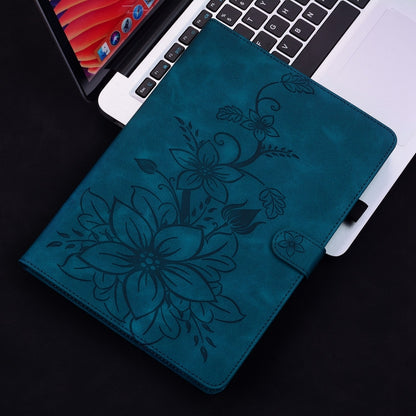 For Samsung Galaxy Tab S9 / S9 FE Lily Embossed Leather Tablet Case(Dark Blue) - Galaxy Tab S9 Cases by buy2fix | Online Shopping UK | buy2fix