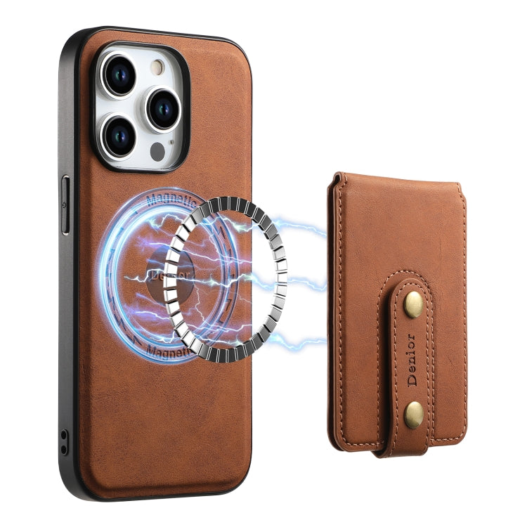 For iPhone 15 Pro Denior D14 NK Retro Pattern MagSafe Magnetic Card Holder Leather Phone Case(Brown) - iPhone 15 Pro Cases by Denior | Online Shopping UK | buy2fix