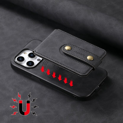 For iPhone 15 Denior D14 NK Retro Pattern MagSafe Magnetic Card Holder Leather Phone Case(Black) - iPhone 15 Cases by Denior | Online Shopping UK | buy2fix