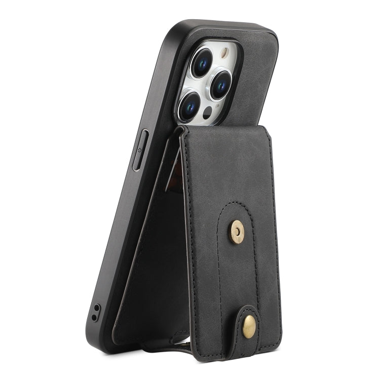 For iPhone 14 Pro Denior D14 NK Retro Pattern MagSafe Magnetic Card Holder Leather Phone Case(Black) - iPhone 14 Pro Cases by Denior | Online Shopping UK | buy2fix