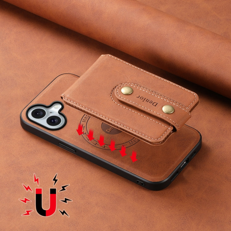 For iPhone 16 Plus Denior D14 NK Retro Pattern MagSafe Magnetic Card Holder Leather Phone Case(Brown) - iPhone 16 Plus Cases by Denior | Online Shopping UK | buy2fix