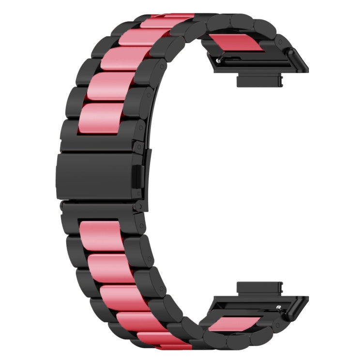 For Huawei Watch Fit 3 Three Bead Stainless Steel Metal Watch Band(Black Pink) - Watch Bands by buy2fix | Online Shopping UK | buy2fix