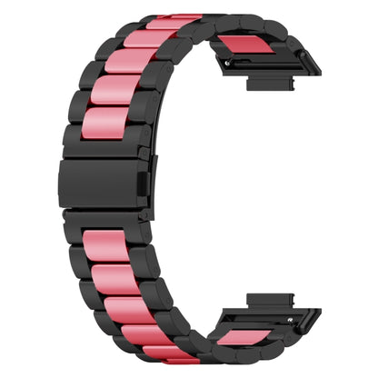 For Huawei Watch Fit 3 Three Bead Stainless Steel Metal Watch Band(Black Pink) - Watch Bands by buy2fix | Online Shopping UK | buy2fix