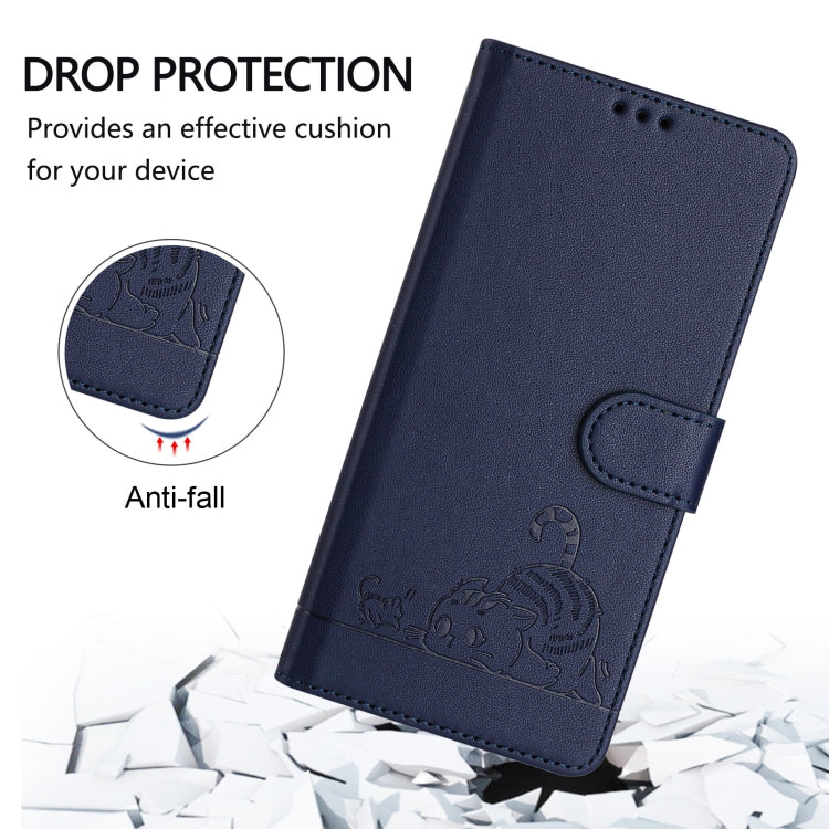 For OnePlus 12 5G Global Cat Rat Embossed Pattern RFID Leather Phone Case with Lanyard(Blue) - OnePlus Cases by buy2fix | Online Shopping UK | buy2fix