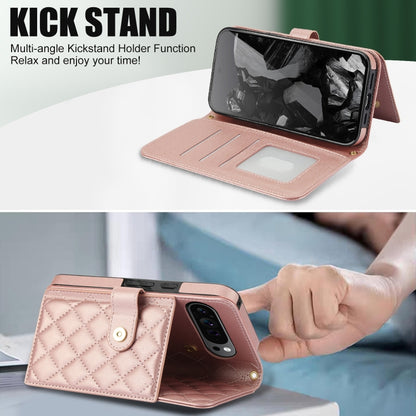 For Google Pixel 9 Crossbody Multifunction Rhombic Leather Phone Case(Rose Gold) - Google Cases by buy2fix | Online Shopping UK | buy2fix