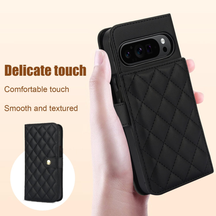 For Google Pixel 9 Pro XL Crossbody Multifunction Rhombic Leather Phone Case(Black) - Google Cases by buy2fix | Online Shopping UK | buy2fix