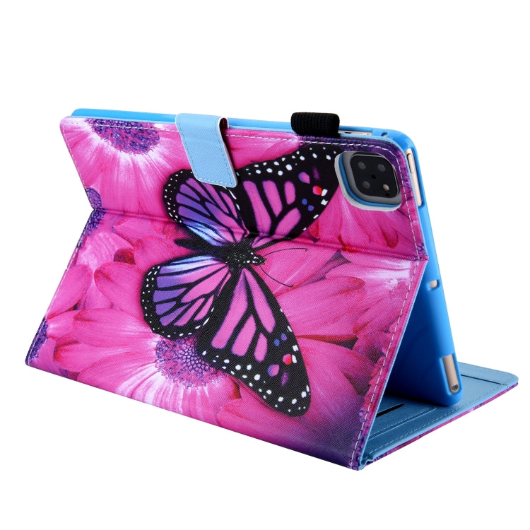 For iPad Pro 11 2024 Colored Drawing Leather Smart Tablet Case(Red Flower Pink Butterfly) - iPad Pro 11 2024 Cases by buy2fix | Online Shopping UK | buy2fix