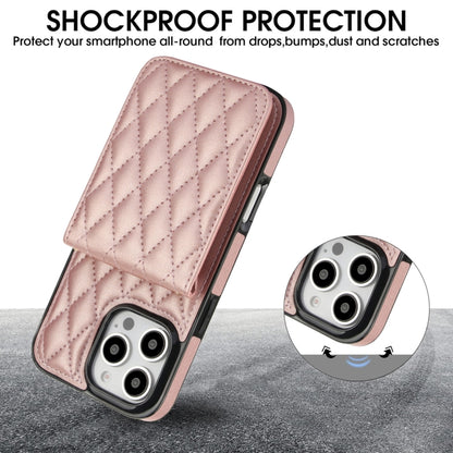 For iPhone 16 Pro YM015 Crossbody Rhombic Card Bag RFID Phone Case(Rose Gold) - iPhone 16 Pro Cases by buy2fix | Online Shopping UK | buy2fix