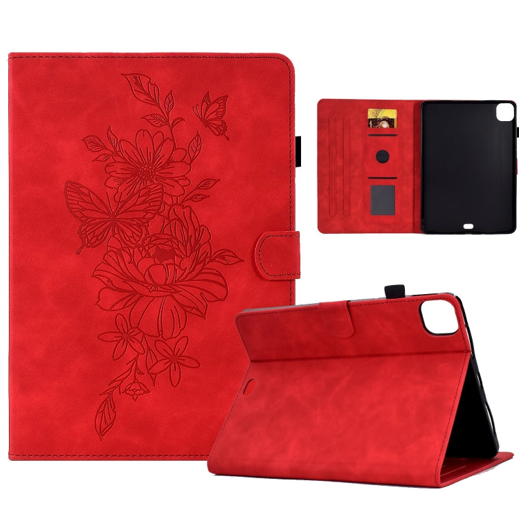 For iPad Pro 11 2024 Peony Butterfly Embossed Leather Smart Tablet Case(Red) - iPad Pro 11 2024 Cases by buy2fix | Online Shopping UK | buy2fix