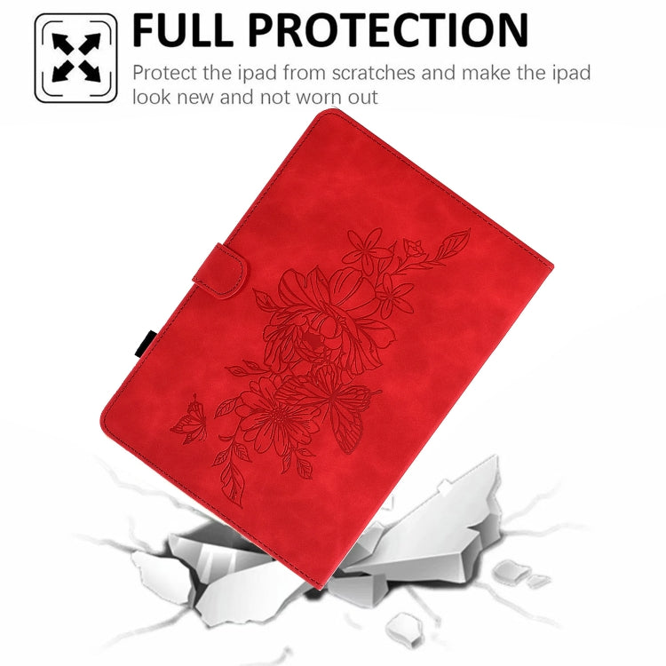 For iPad Pro 11 2024 Peony Butterfly Embossed Leather Smart Tablet Case(Red) - iPad Pro 11 2024 Cases by buy2fix | Online Shopping UK | buy2fix