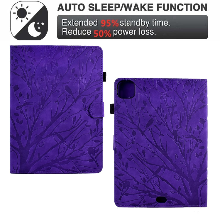 For iPad Pro 11 2024 Fortune Tree Embossed Leather Smart Tablet Case(Purple) - iPad Pro 11 2024 Cases by buy2fix | Online Shopping UK | buy2fix