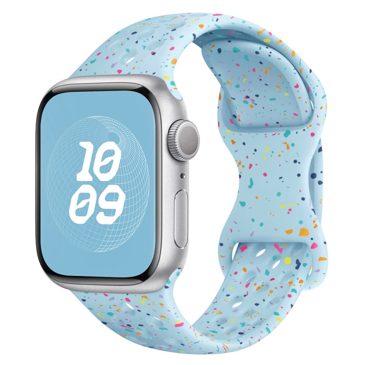 For Apple Watch Series 7 45mm Hole Style Butterfly Buckle Camouflage Silicone Watch Band(Light Blue) - Watch Bands by buy2fix | Online Shopping UK | buy2fix