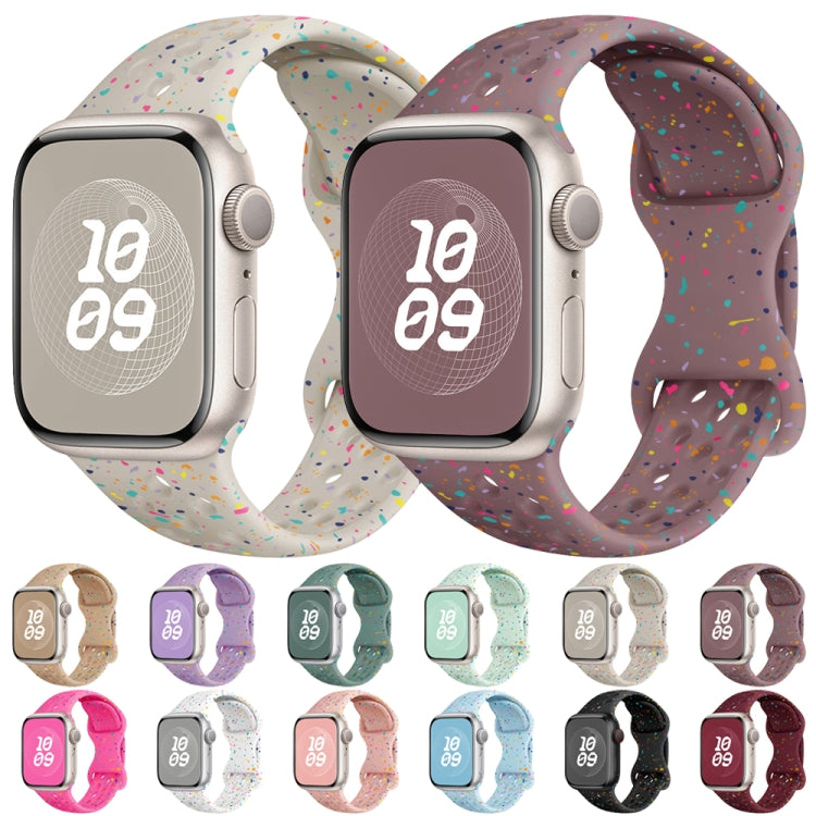 For Apple Watch Series 6 40mm Hole Style Butterfly Buckle Camouflage Silicone Watch Band(Light Purple) - Watch Bands by buy2fix | Online Shopping UK | buy2fix