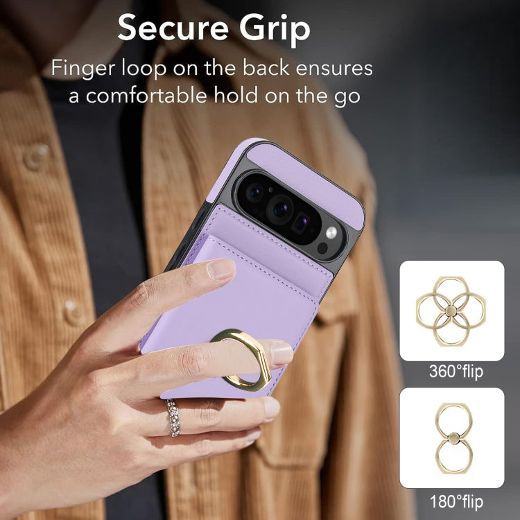 For Google Pixel 9 RFID Anti-theft Card Ring Holder Phone Case(Purple) - Google Cases by buy2fix | Online Shopping UK | buy2fix