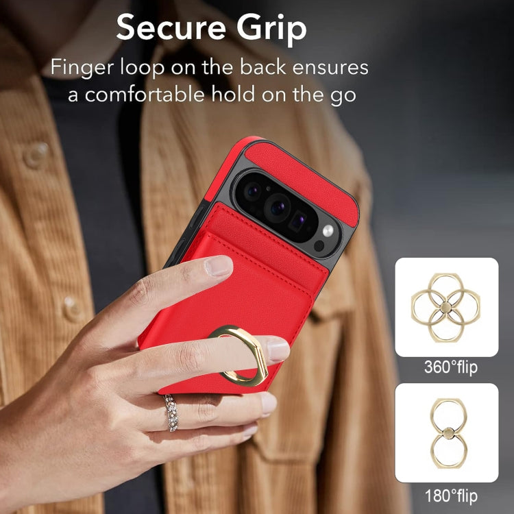 For Google Pixel 9 Pro XL RFID Anti-theft Card Ring Holder Phone Case(Red) - Google Cases by buy2fix | Online Shopping UK | buy2fix