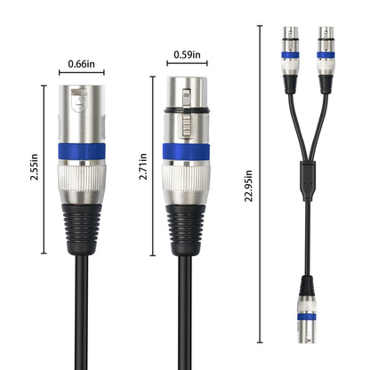 2055YMFF-05 XLR 3pin Male to Dual Female Audio Cable, Length: 50cm(Black+Blue) - Microphone Audio Cable & Connector by buy2fix | Online Shopping UK | buy2fix