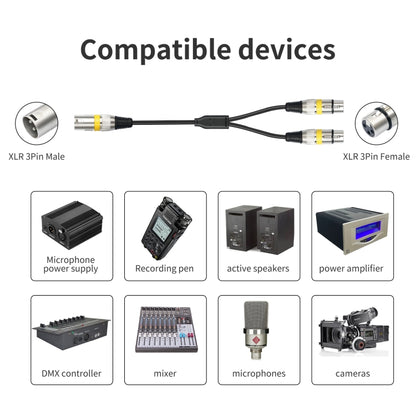 2055YMFF-05 XLR 3pin Male to Dual Female Audio Cable, Length: 50cm(Black+Green) - Microphone Audio Cable & Connector by buy2fix | Online Shopping UK | buy2fix