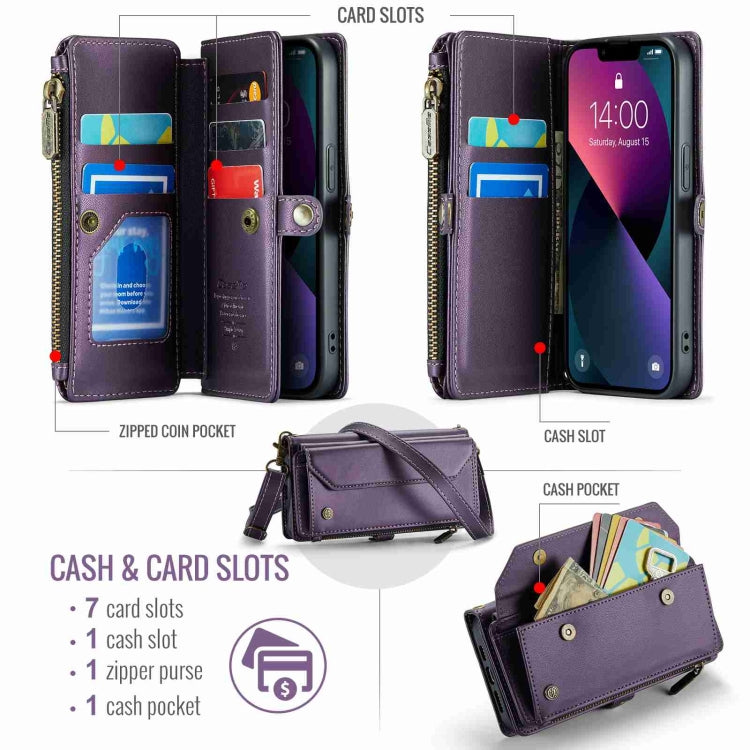 For iPhone 13 CaseMe C36 Card Slots Zipper Wallet RFID Anti-theft Leather Phone Case(Purple) - iPhone 13 Cases by CaseMe | Online Shopping UK | buy2fix