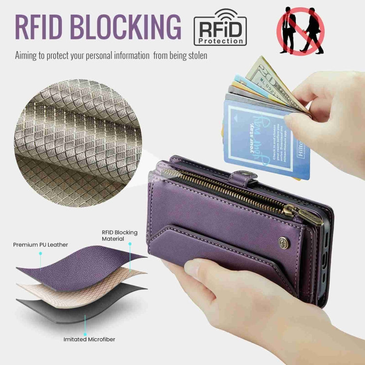 For iPhone 13 CaseMe C36 Card Slots Zipper Wallet RFID Anti-theft Leather Phone Case(Purple) - iPhone 13 Cases by CaseMe | Online Shopping UK | buy2fix