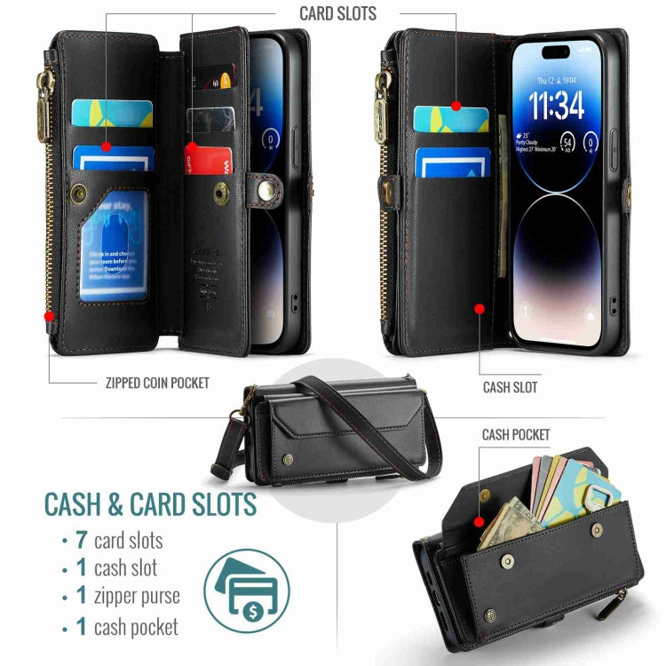 For iPhone 14 Pro Max CaseMe C36 Card Slots Zipper Wallet RFID Anti-theft Leather Phone Case(Black) - iPhone 14 Pro Max Cases by CaseMe | Online Shopping UK | buy2fix