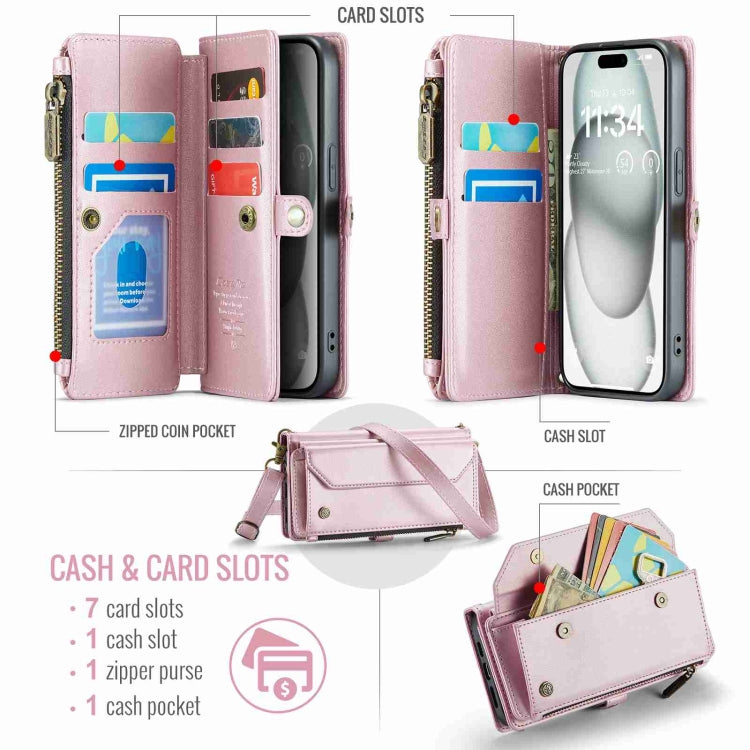 For iPhone 15 CaseMe C36 Card Slots Zipper Wallet RFID Anti-theft Leather Phone Case(Pink) - iPhone 15 Cases by CaseMe | Online Shopping UK | buy2fix