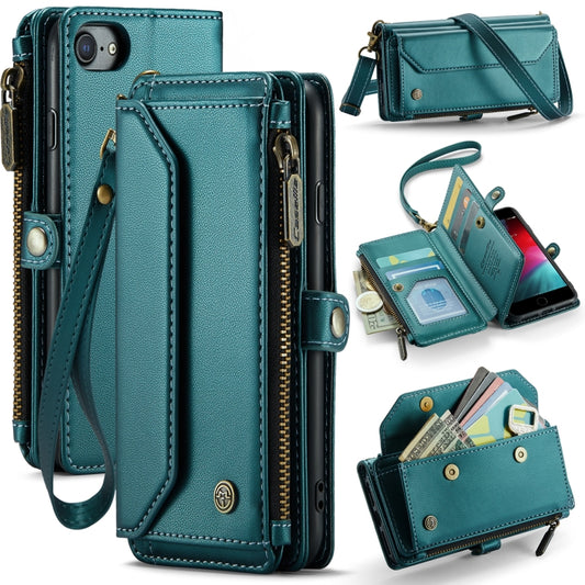 For iPhone 8 / 7 / 6 CaseMe C36 Card Slots Zipper Wallet RFID Anti-theft Leather Phone Case(Blue-green) - More iPhone Cases by CaseMe | Online Shopping UK | buy2fix