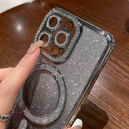 For iPhone 13 Pro Diamond Gradient Glitter Plated MagSafe Phone Case(Black) - iPhone 13 Pro Cases by buy2fix | Online Shopping UK | buy2fix