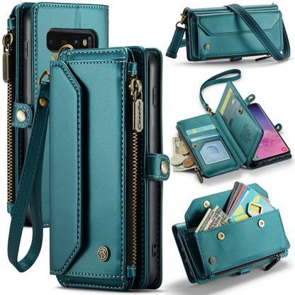 For Samsung Galaxy S10 CaseMe C36 Card Slots Zipper Wallet RFID Anti-theft Leather Phone Case(Blue-green) - Galaxy Phone Cases by CaseMe | Online Shopping UK | buy2fix