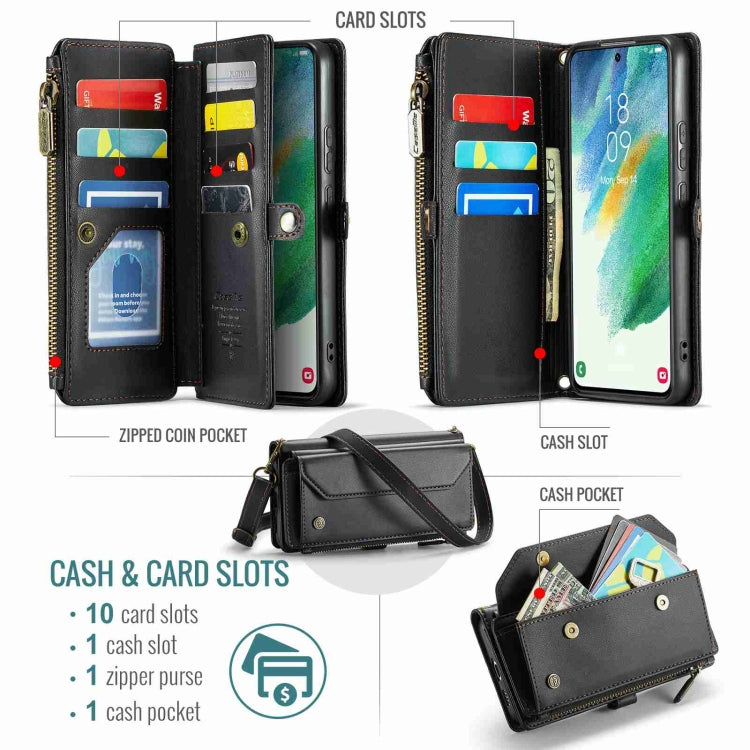 For Samsung Galaxy S21 FE 5G CaseMe C36 Card Slots Zipper Wallet RFID Anti-theft Leather Phone Case(Black) - Galaxy Phone Cases by CaseMe | Online Shopping UK | buy2fix