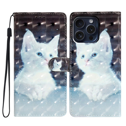 For iPhone 16 Pro 3D Pattern Leather Phone Case(White Cat) - iPhone 16 Pro Cases by buy2fix | Online Shopping UK | buy2fix