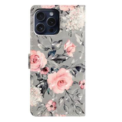 For iPhone 16 Pro 3D Pattern Leather Phone Case(Gray Base Flower) - iPhone 16 Pro Cases by buy2fix | Online Shopping UK | buy2fix