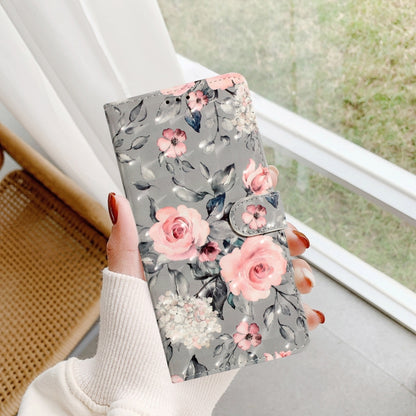 For iPhone 16 Pro 3D Pattern Leather Phone Case(Gray Base Flower) - iPhone 16 Pro Cases by buy2fix | Online Shopping UK | buy2fix