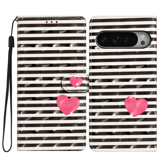 For Google Pixel 9 Pro XL 3D Pattern Leather Phone Case(Striped Heart) - Google Cases by buy2fix | Online Shopping UK | buy2fix