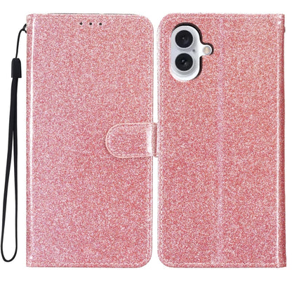 For iPhone 16 Plus Glitter Powder Flip Leather Phone Case(Rose Gold) - iPhone 16 Plus Cases by buy2fix | Online Shopping UK | buy2fix