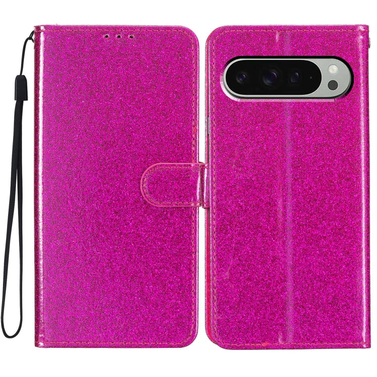 For Google Pixel 9 / 9 Pro Glitter Powder Flip Leather Phone Case(Rose Red) - Google Cases by buy2fix | Online Shopping UK | buy2fix