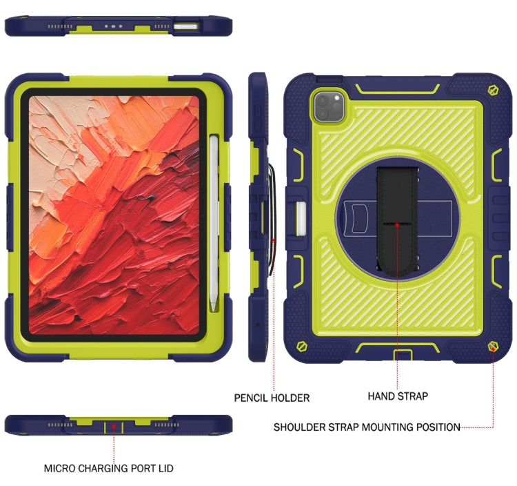 For iPad Pro 11 2024 360 Degree Rotation PC Contrast Silicone Tablet Case(Navy Blue + Yellow Green) - iPad Pro 11 2024 Cases by buy2fix | Online Shopping UK | buy2fix