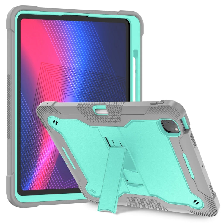 For iPad Pro 13 2024 Shockproof Silicone Hybrid PC Tablet Case with Holder(Mint Green + Grey) - iPad Pro 13 2024 Cases by buy2fix | Online Shopping UK | buy2fix