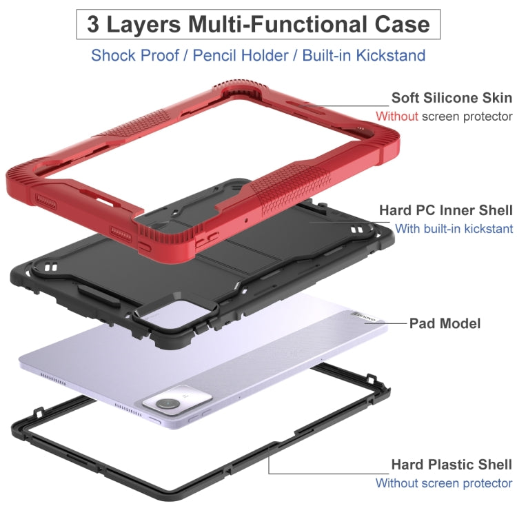 For Lenovo Tab M11 / Xiaoxin Pad 11 2024 Shockproof Silicone Hybrid PC Tablet Case with Holder(Black + Red) - Lenovo by buy2fix | Online Shopping UK | buy2fix