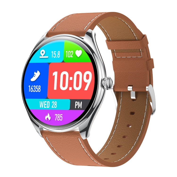 MT55 1.43 inch AMOLED HD Screen Ultra-thin Smart Call Health Watch, Leather Strap(Silver Brown) - Smart Watches by buy2fix | Online Shopping UK | buy2fix