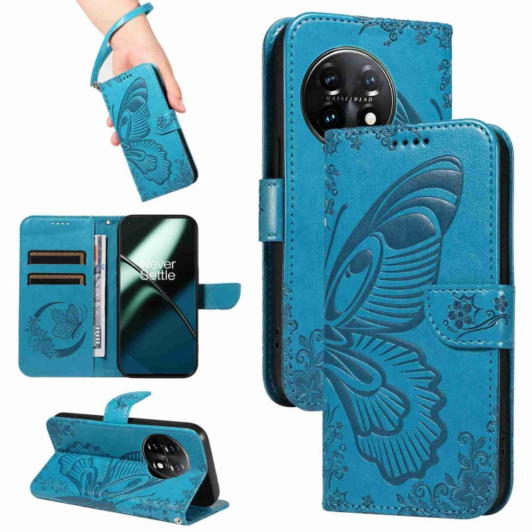 For OnePlus 11 5G Swallowtail Butterfly Embossed Leather Phone Case(Blue) - OnePlus Cases by buy2fix | Online Shopping UK | buy2fix