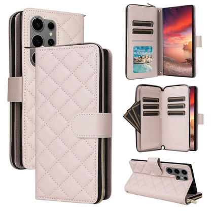 For Samsung Galaxy S25 Ultra 5G Crossbody Rhombic Zipper Tower Buckle Leather Phone Case with Lanyard(Beige) - Galaxy S25 Ultra 5G Cases by buy2fix | Online Shopping UK | buy2fix