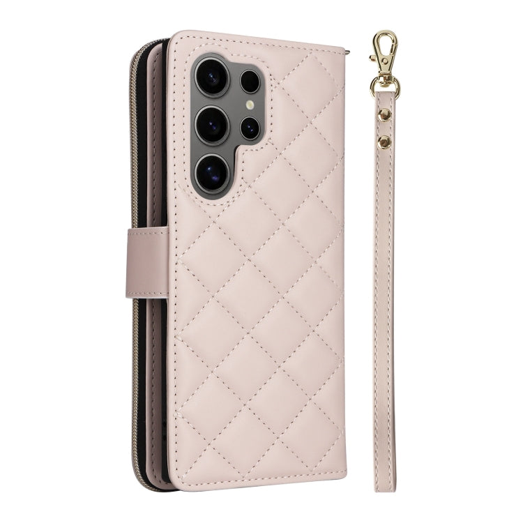 For Samsung Galaxy S25 Ultra 5G Crossbody Rhombic Zipper Tower Buckle Leather Phone Case with Lanyard(Beige) - Galaxy S25 Ultra 5G Cases by buy2fix | Online Shopping UK | buy2fix