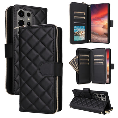 For Samsung Galaxy S25 Ultra 5G Crossbody Rhombic Zipper Tower Buckle Leather Phone Case with Lanyard(Black) - Galaxy S25 Ultra 5G Cases by buy2fix | Online Shopping UK | buy2fix